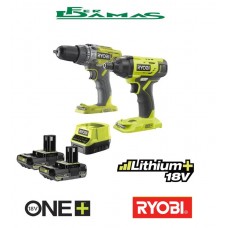 KIT TRAPANO A PERCUSSIONE 18V + AVVITATORE AD IMPULSI 18V RYOBI ART. R18CK2-2C20G (2 x 2.0 Ah)